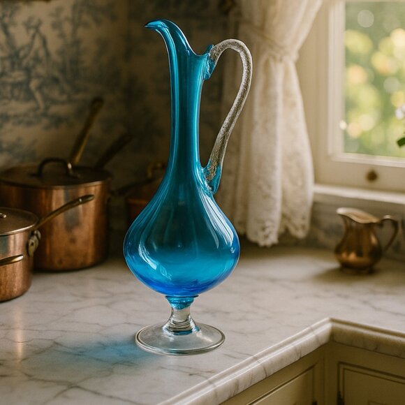 Empoli Vintage Italian Cobalt Blue Pitcher Decanter 13" - Picture 2 of 8